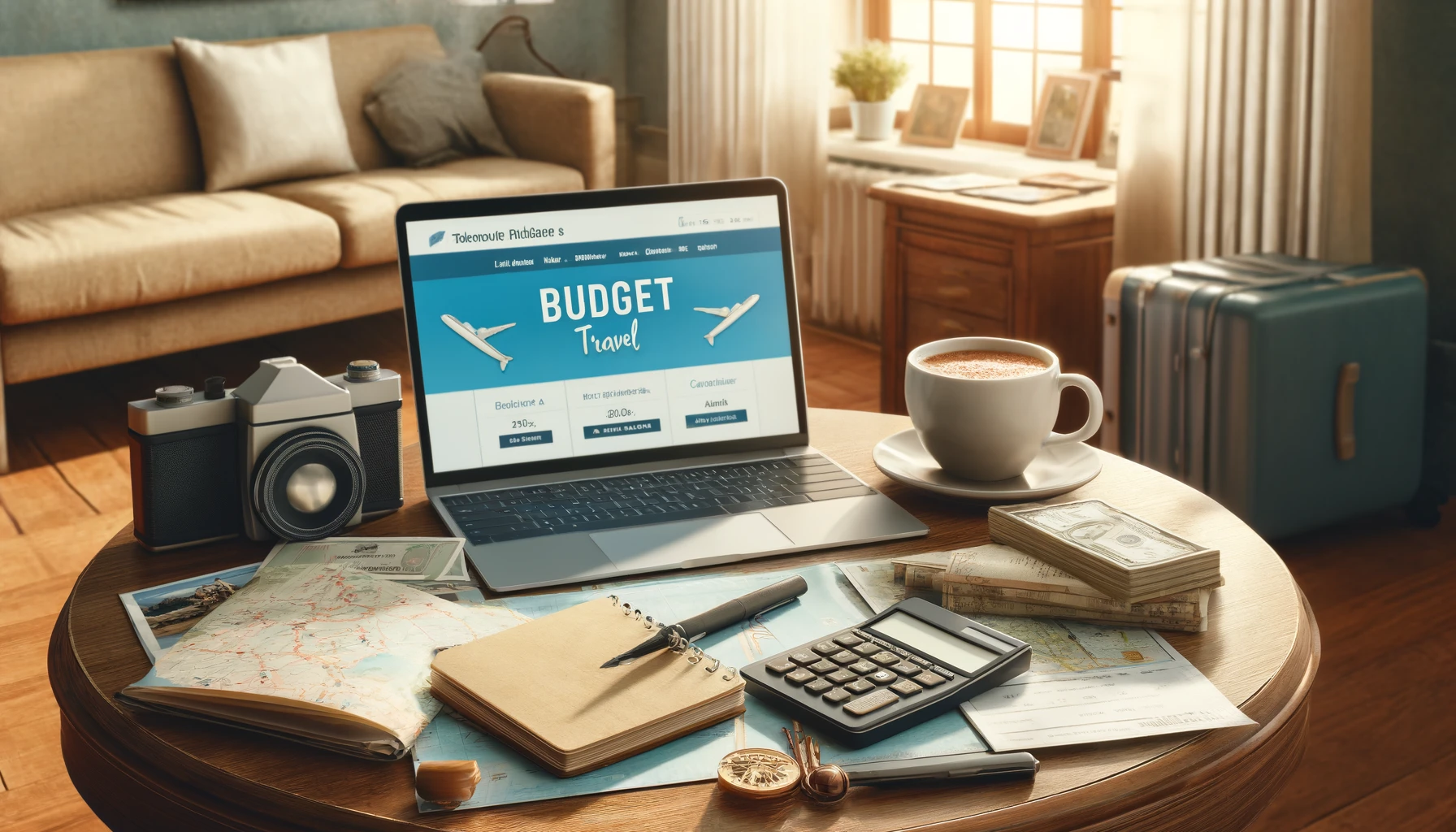 a traveler's budget planning setup. 