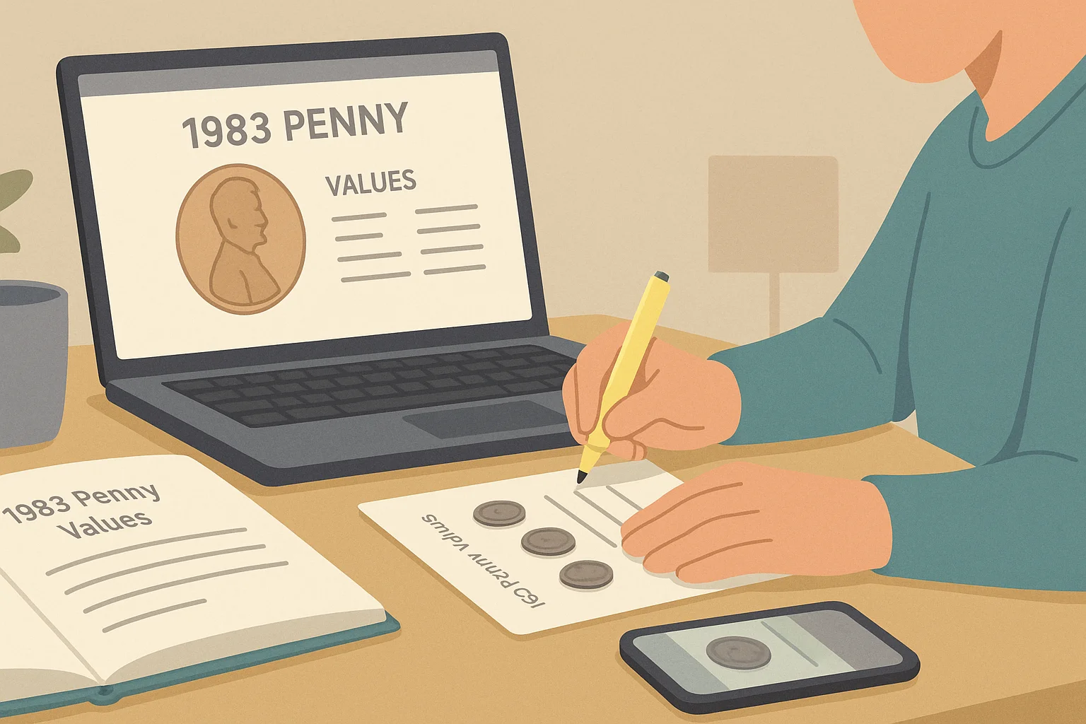 A student compares a printed guide with digital information while making notes.